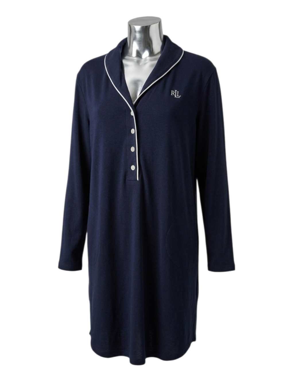 Lauren Ralph Lauren Sleep Shirt Logo and Pockets Lush Navy Blue Plus Size 2X - Picture 3 of 11
